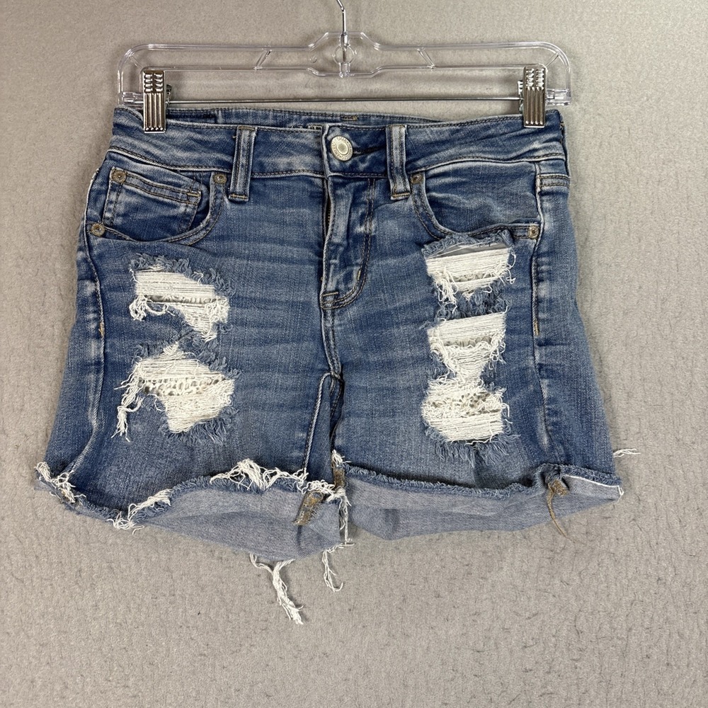 American Eagle Next Level Stretch Distressed Denim Shorts Women's Size 4 Midi